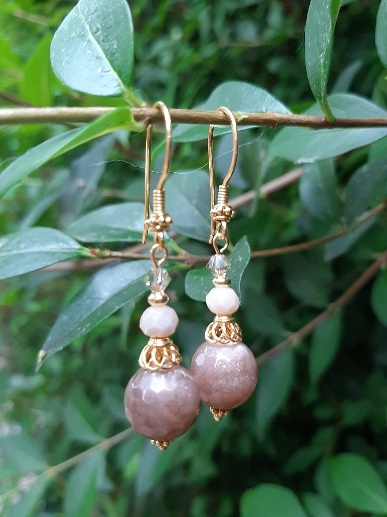 Oorbellen Sunny Brown zonnesteen-kristalglas facet goud, Sieraden, Tassen en Uiterlijk, Edelstenen, Ophalen, Nieuw