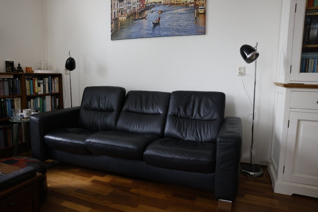 Leren bank, Huis en Inrichting, Ophalen, Gebruikt, Driepersoons, Rechte bank