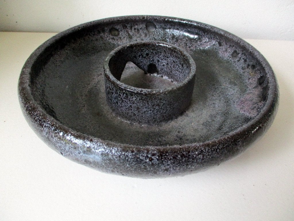 Pieter Groeneveldt schaal tbv vaas paars kraterglazuur, Antiek en Kunst, Antiek | Keramiek en Aardewerk, Ophalen of Verzenden