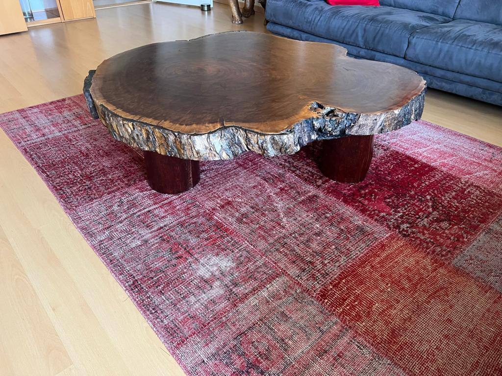 Boomstam salontafel massief hout, Huis en Inrichting, Tafels | Salontafels, Ophalen, Rond, Zo goed als nieuw, Minder dan 50 cm