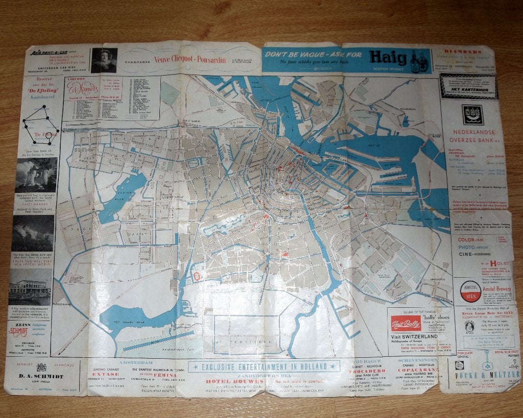 Oude plattegrond Amsterdam 50s stadskaart J. v.d. Veen, Gelezen, Verzenden, Landkaart, 1800 tot 2000