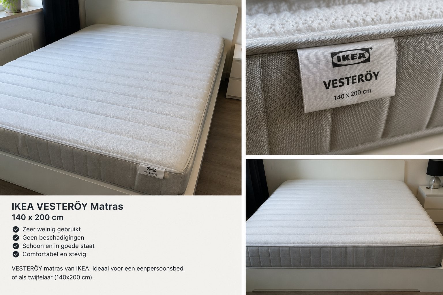 IKEA VESTERÖY Matras 140x200 cm - Zo goed als nieuw, Ophalen, 140 cm, Zo goed als nieuw, Twijfelaar