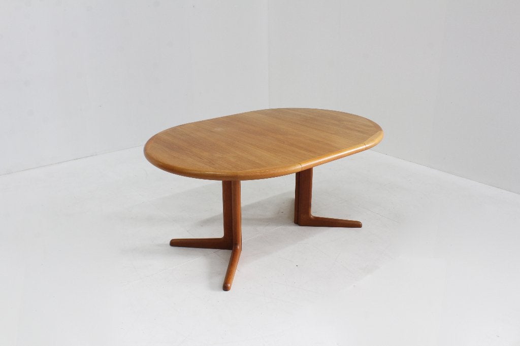 Vintage Deense ronde uitschuifbare eettafel teak jaren 60, Gebruikt, 100 tot 150 cm, Ophalen of Verzenden, Vijf personen of meer