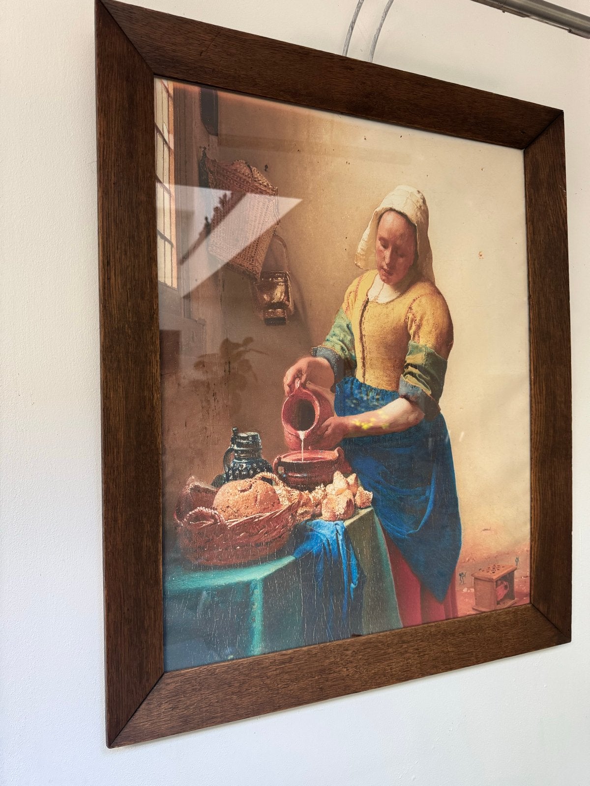 Houten lijst met reproductie Het Melkmeisje van Vermeer, Ophalen, 50 – 75, Gebruikt, Print