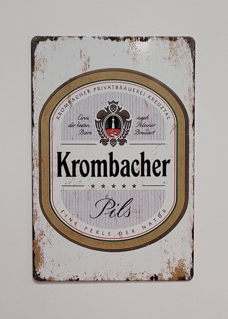 Krombacher bier logo wit reclamebord van metaal wandbord, Ophalen of Verzenden, Nieuw, Reclamebord, Plaat of Schild, Overige merken
