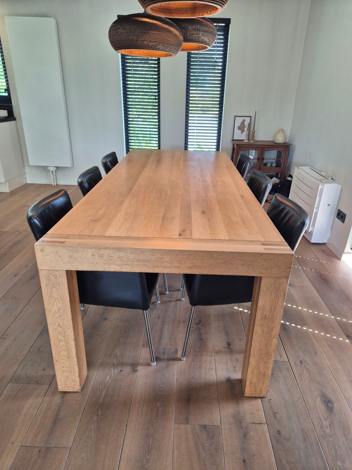 Eikenhouten tafel met 6 leren stoelen, Huis en Inrichting, Fauteuils, Ophalen, Gebruikt, 100 tot 125 cm, Leer