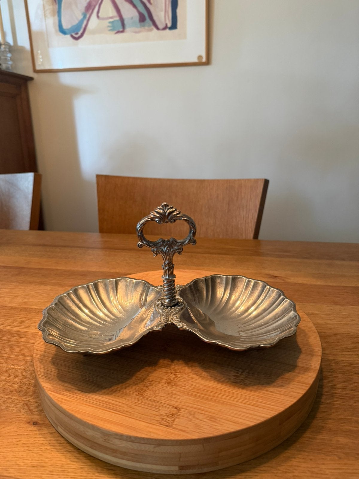 Vintage verzilverde serviteur de table serveerschaal, Antiek en Kunst, Ophalen