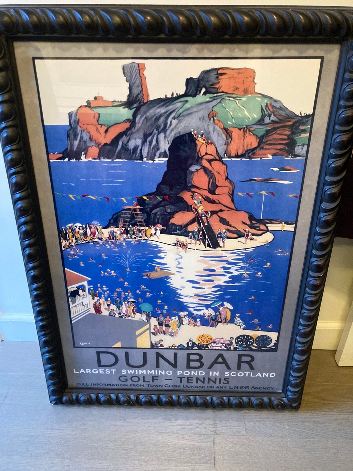 Vintage spoorwegposter 1928 Dunbar met lijst, Ophalen of Verzenden, Rechthoekig, 50 tot 100 cm, 100 tot 150 cm