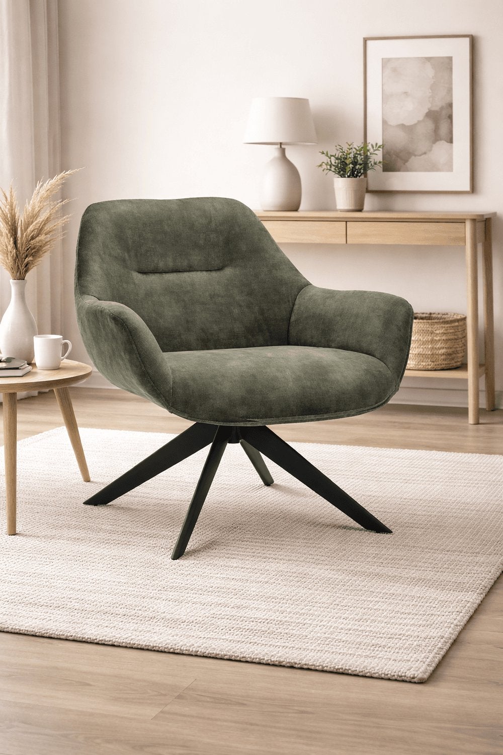 Velours fauteuil groen/grijs, Ophalen, Eenpersoons, 75 tot 100 cm, Zo goed als nieuw