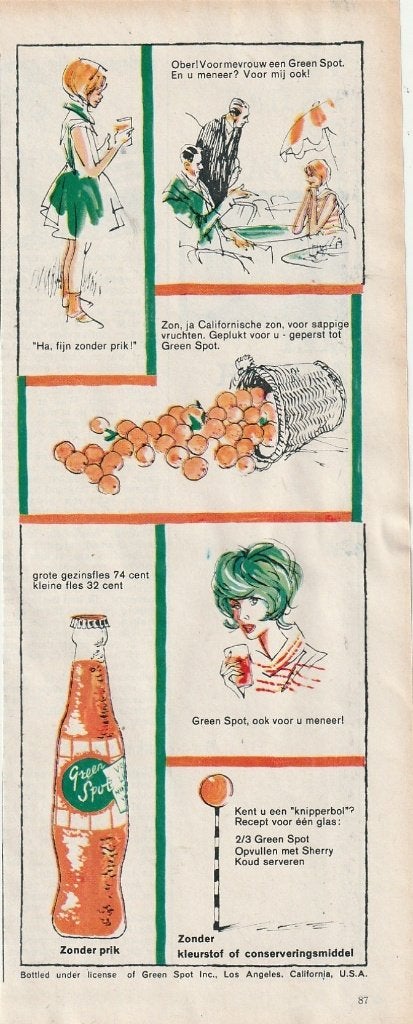 Retro reclame 1966 Green Spot limonade fijn zonder prik, Verzenden, Overige typen