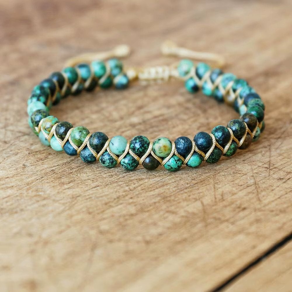 Dubbellaagse Natuurstenen Kralen Armband, Verzenden, Nieuw, Groen, Overige materialen