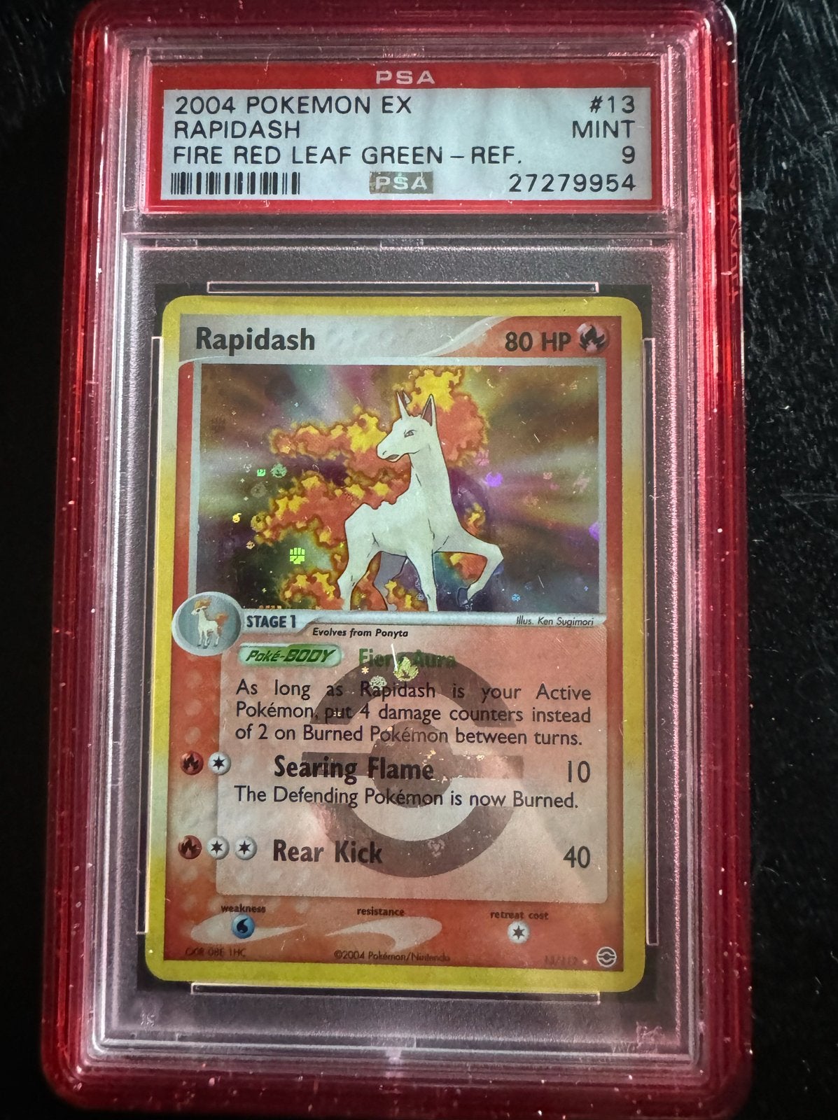 Rapidash #13 PSA 9 MINT - 2004 Pokémon EX Fire Red Leaf Gree, Ophalen of Verzenden, Zo goed als nieuw, Losse kaart