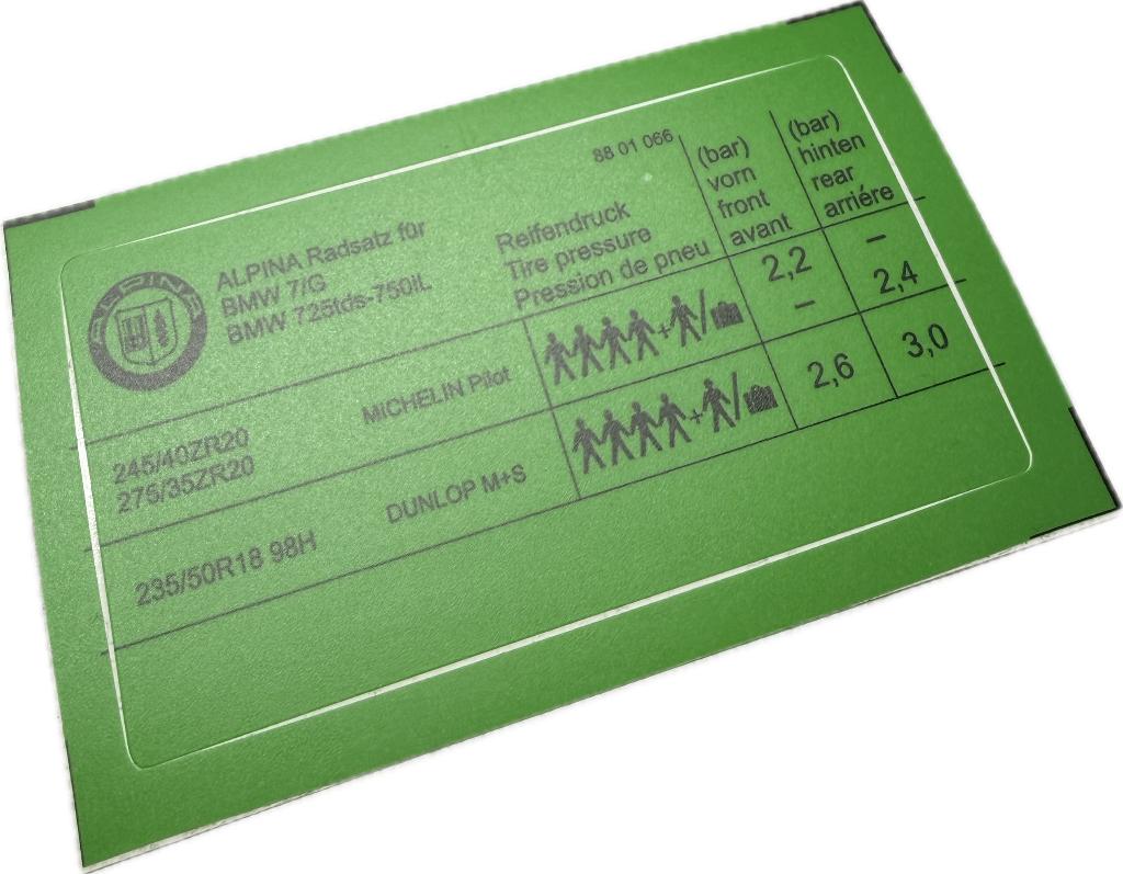 Bandenspanning sticker Alpina 20” BMW E38 – originele look, Auto diversen, Verzenden
