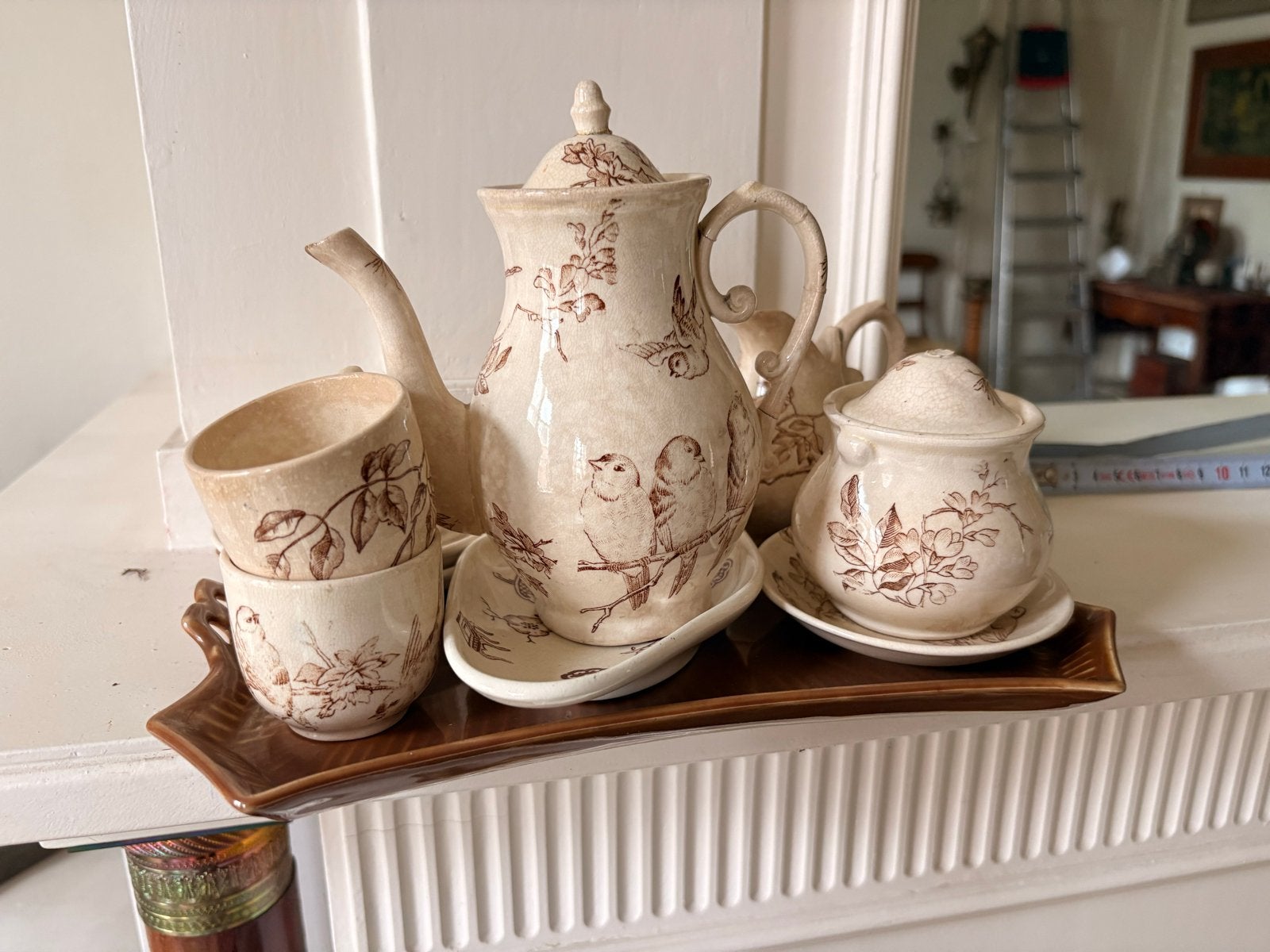Antiek Kinder Servies met Vogeldecoratie, Ophalen of Verzenden
