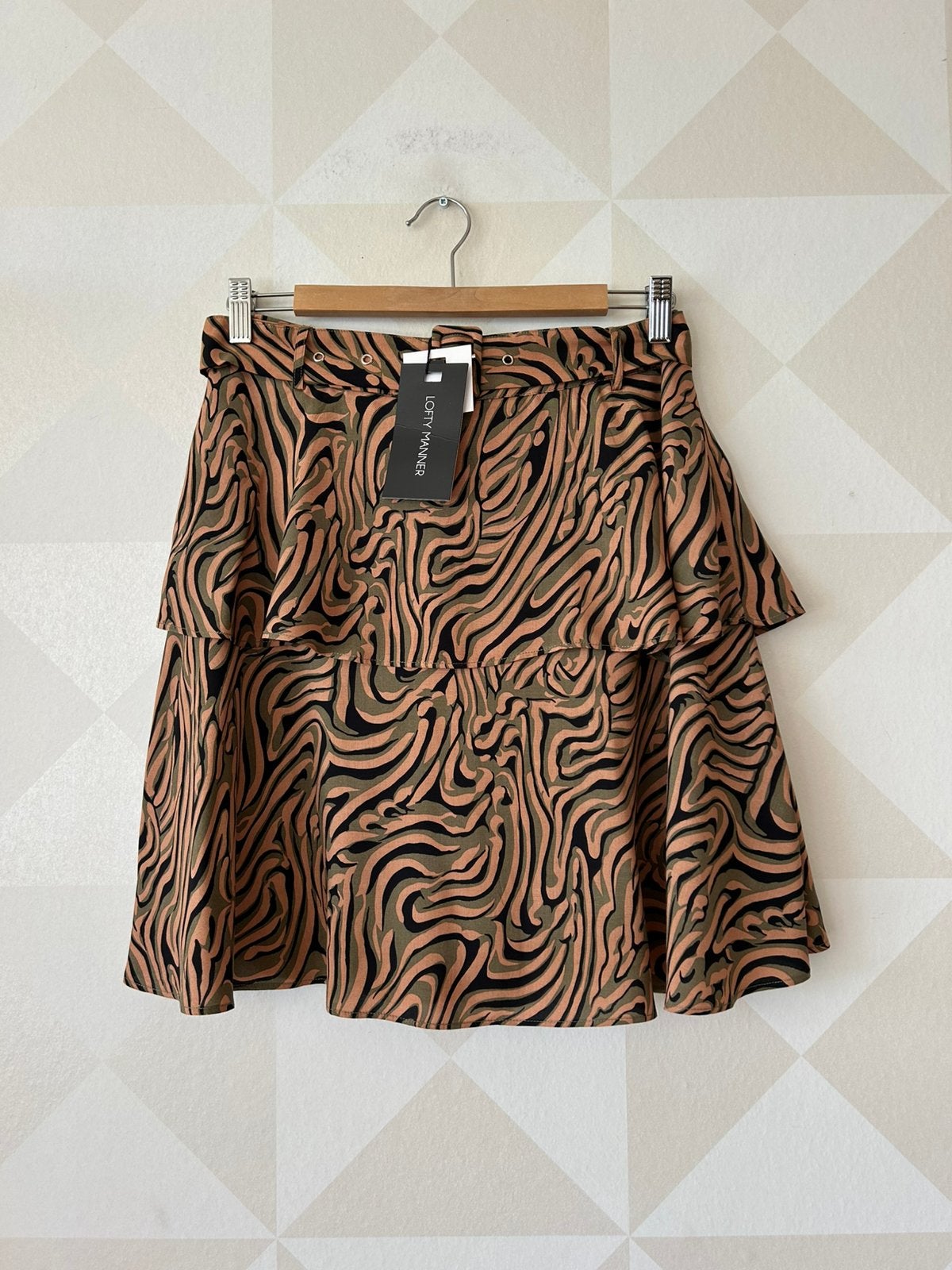 Lofty Manner strokenrok bruin groen XL/42 NIEUW, Kleding | Dames, Rokken, Bruin, Maat 46/48 (XL) of groter, Nieuw, Ophalen of Verzenden