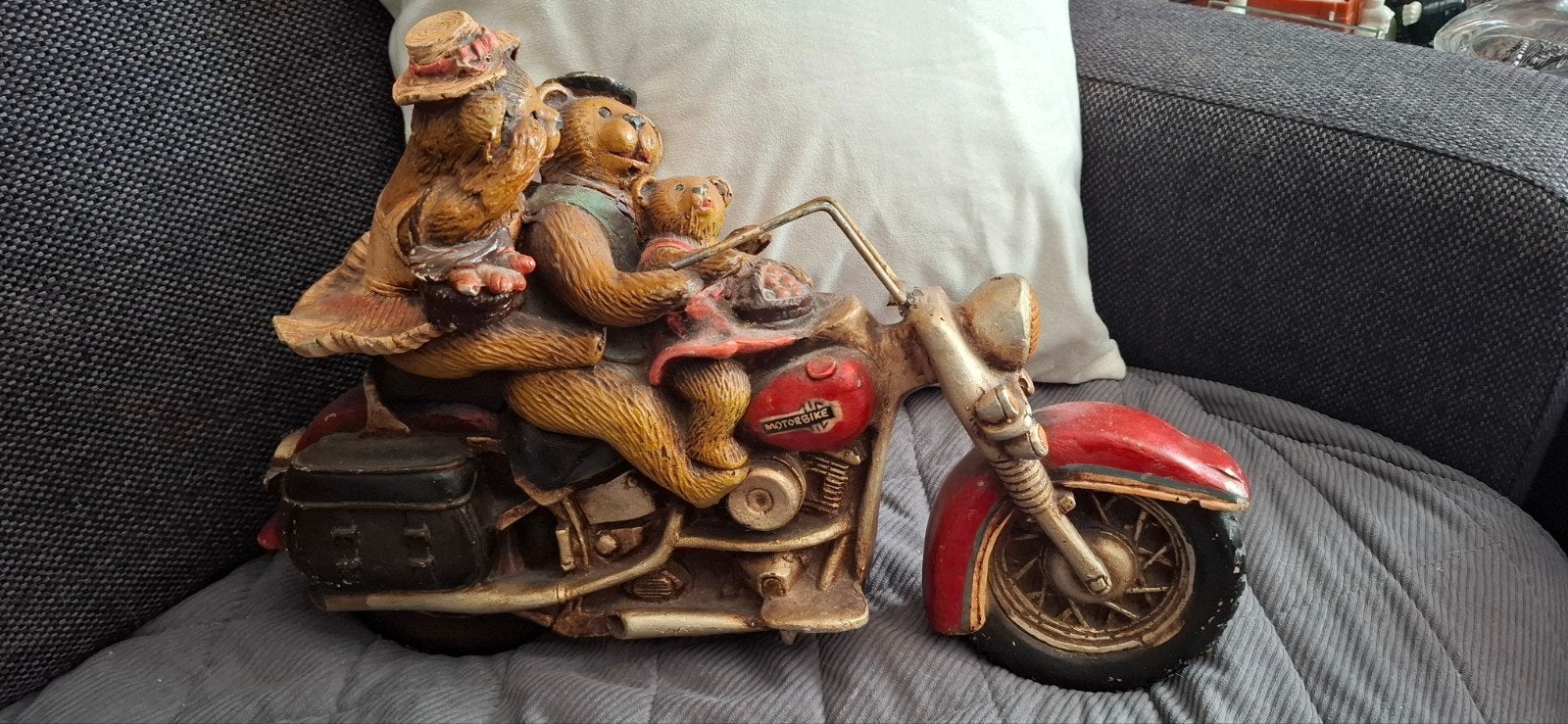groot houten beeld: Berenfamilie op motor, Verzamelen, Ophalen