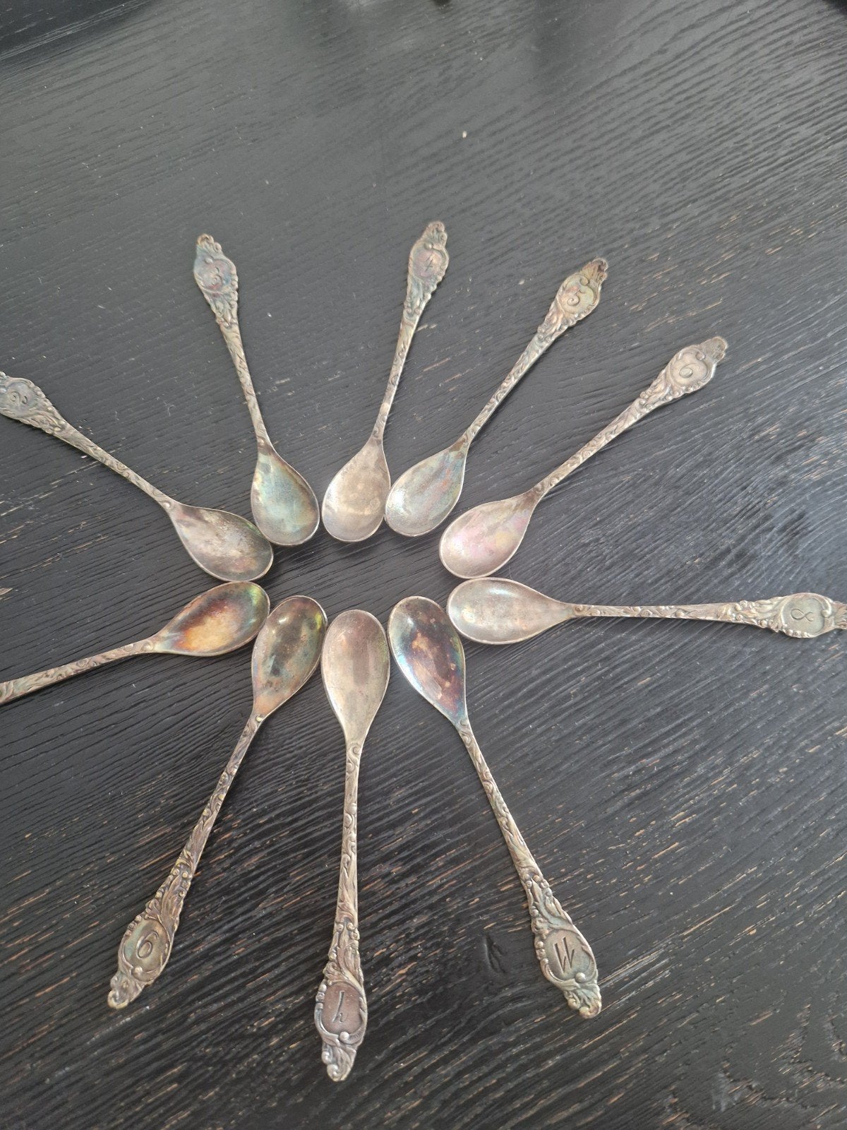 verzilverde cijfer theelepeltjes, Ophalen of Verzenden