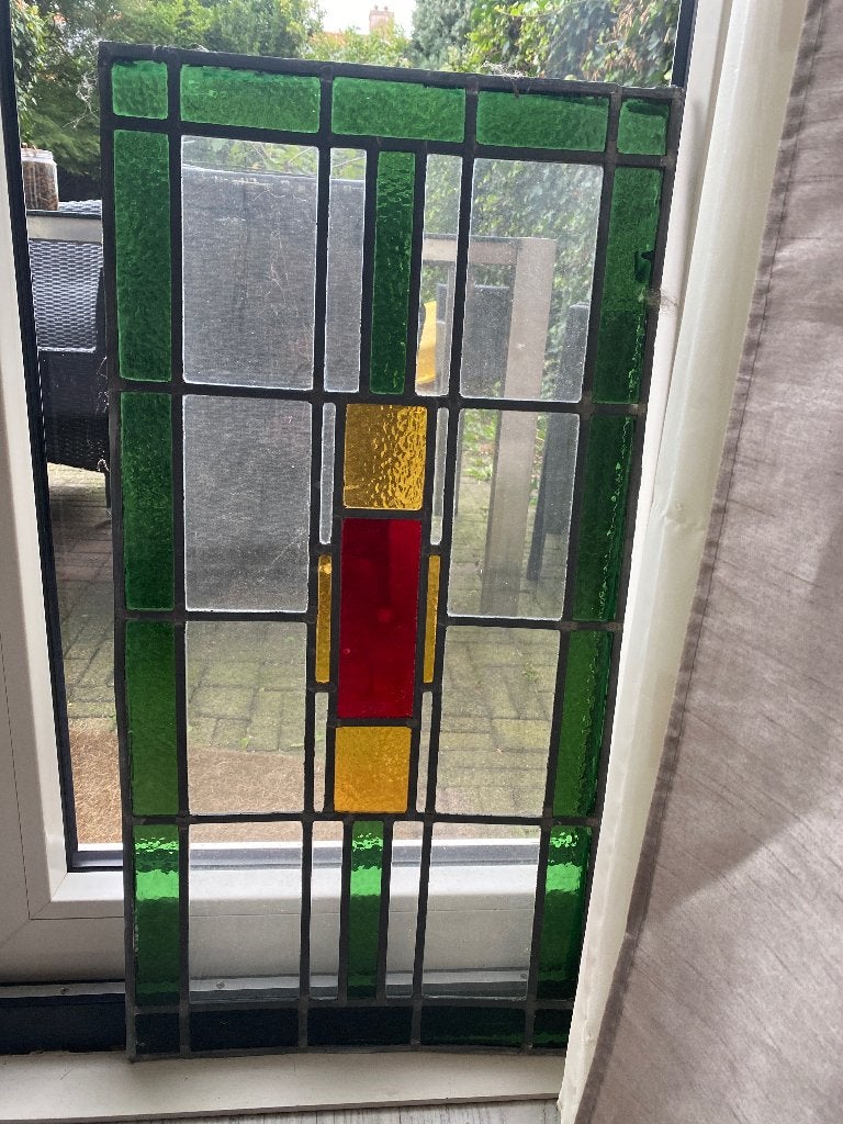 Prachtig glas in lood raam - Groen, rood, geel, Doe-het-zelf en Verbouw, Ophalen, Gevelraam of Ruit, Gebruikt, Minder dan 80 cm