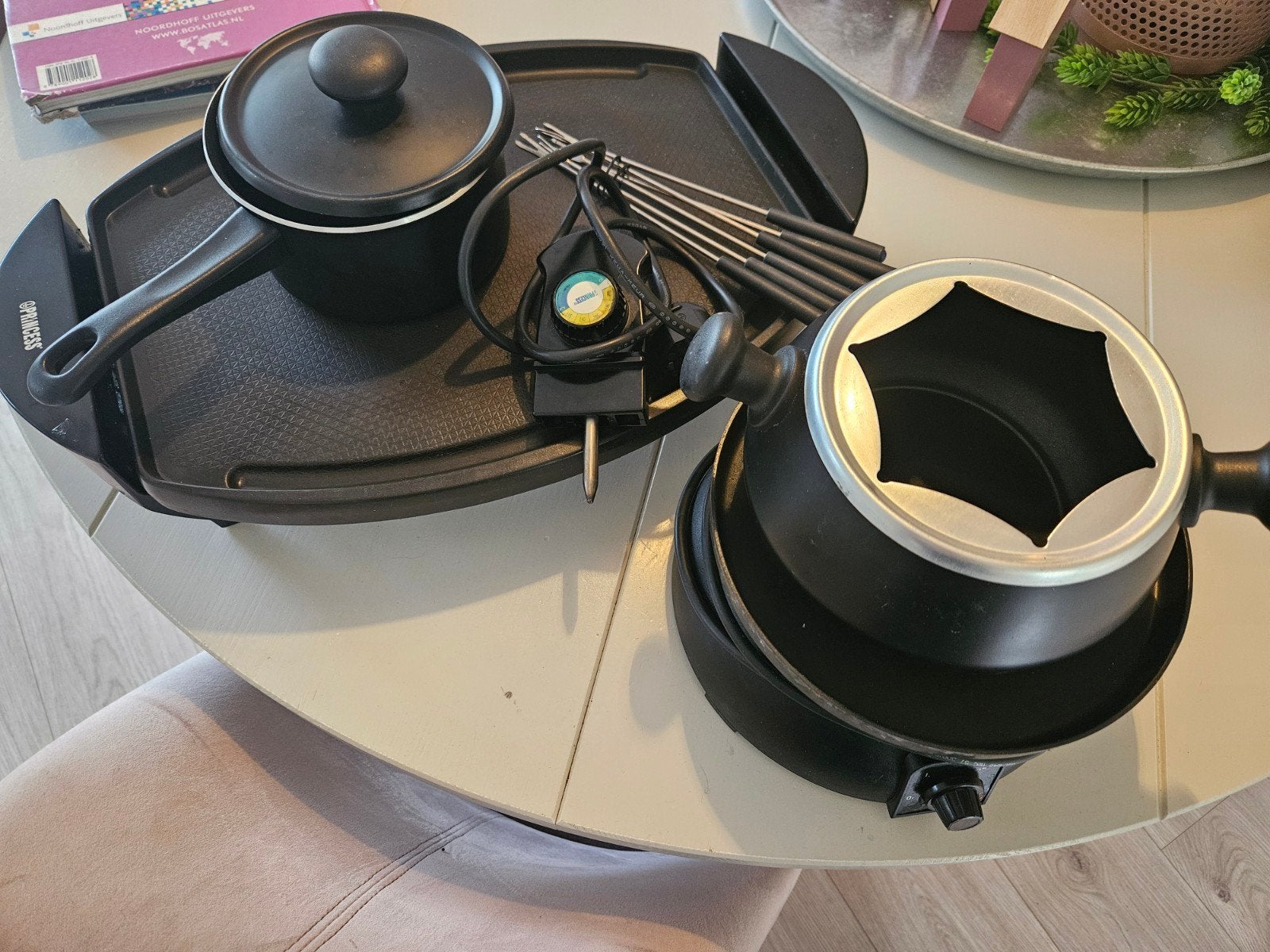 Princess Fondueset en Grillplaat - Compleet, Witgoed en Apparatuur, Ophalen of Verzenden, Gebruikt, Elektrisch, Fondueset