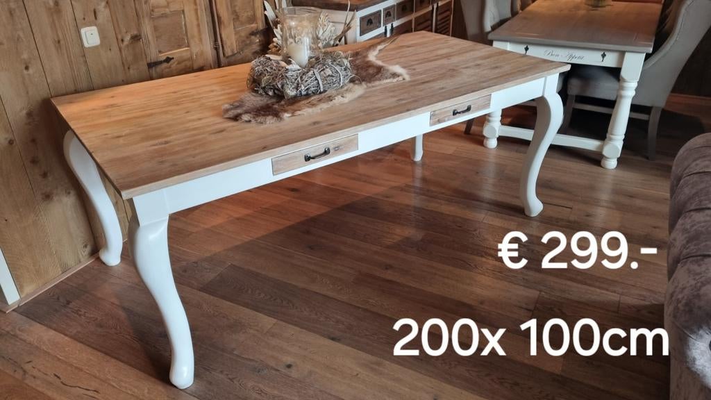 Schadevrij! Landelijke Eettafel queen ann € 299.-, 200 cm of meer, Zo goed als nieuw, Rechthoekig, 50 tot 100 cm