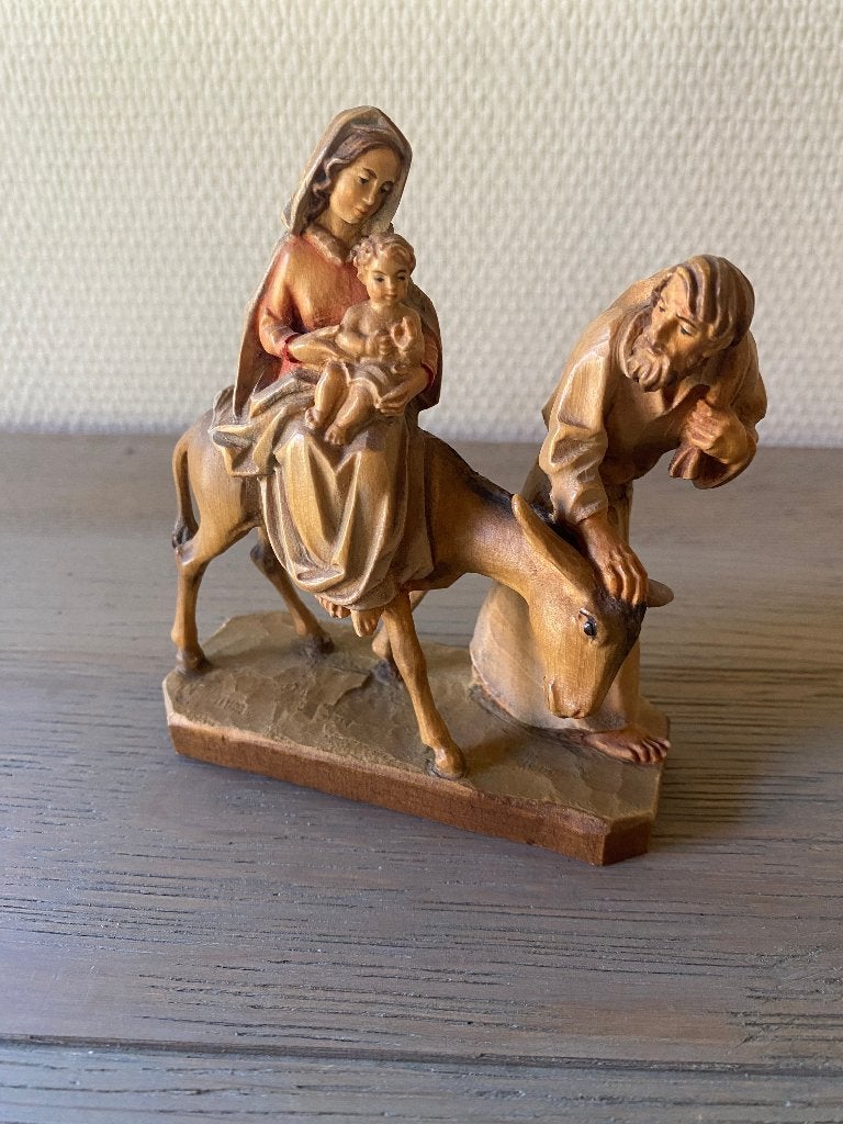 Houtsnijwerk – Vlucht naar Egypte - 1967, Houtsnijwerk, Minder dan 20 cm, Beschilderd, Ophalen of Verzenden
