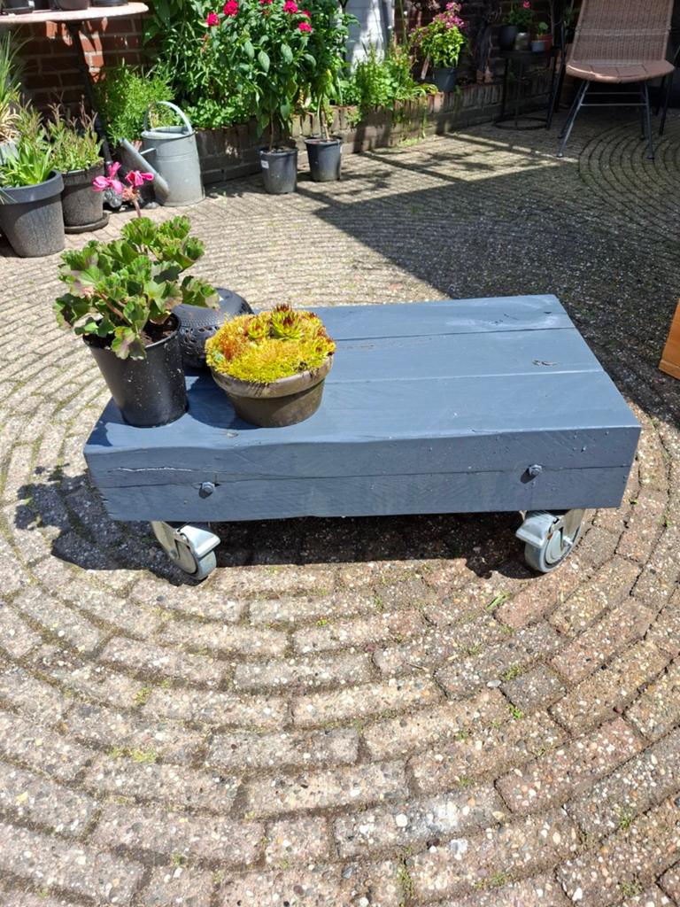 Tuintafel balk op wielen. Antraciet grijs, Ophalen, Gebruikt, 50 tot 100 cm, 50 tot 100 cm