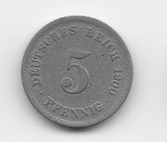 Duitse Rijk 5 pfennig 1900 (A) KM# 11, Verzenden, Duitsland, Losse munt