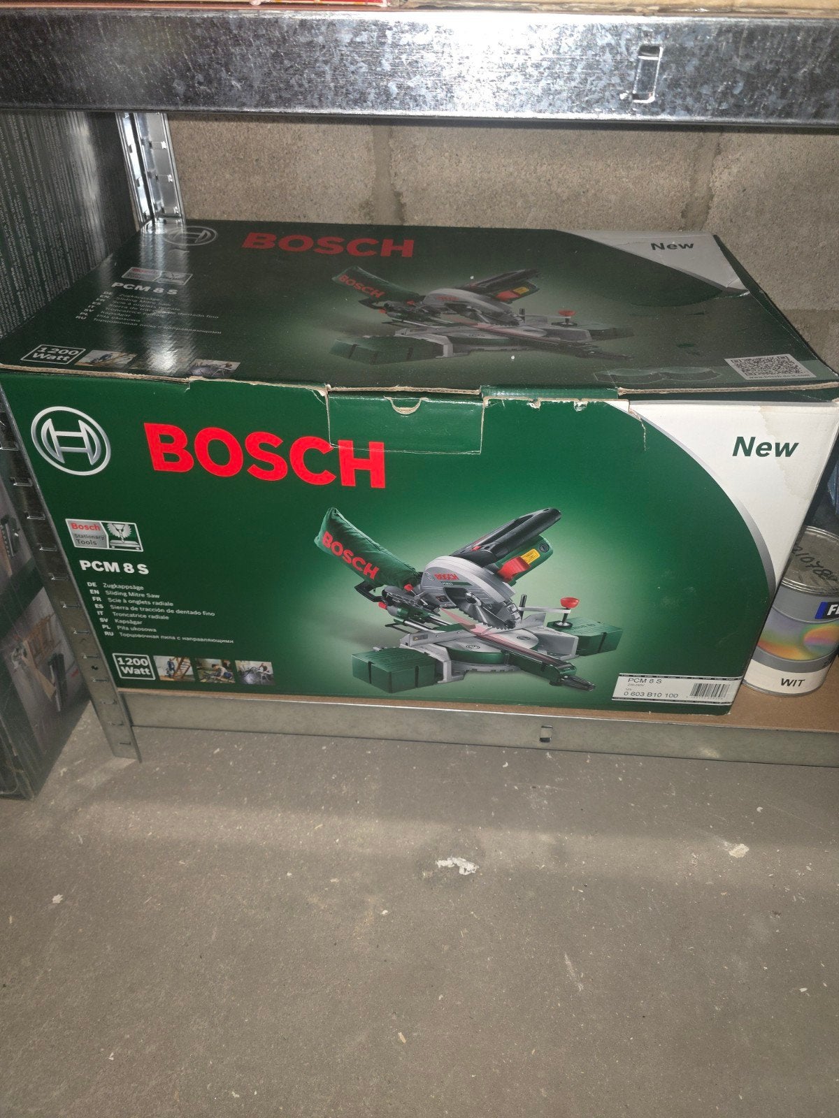 Bosch PCM 8 S afkortzaag met PTA 1000 rollensteun, Doe-het-zelf en Verbouw, Ophalen, Nieuw, Bosch groen, Afkortzaag