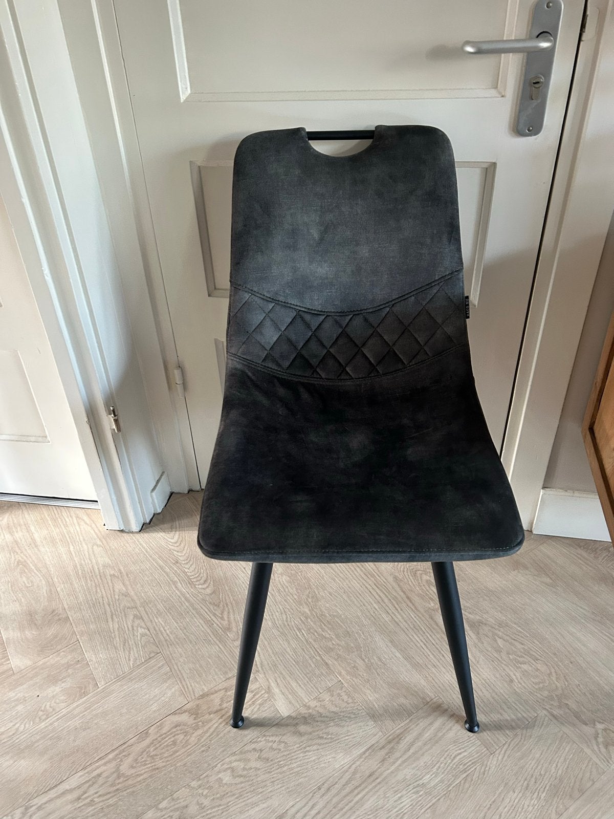 6 Haco eetkamerstoelen - Groene  stof met metalen poten, Ophalen, Gebruikt, Overige kleuren, Kleur groen