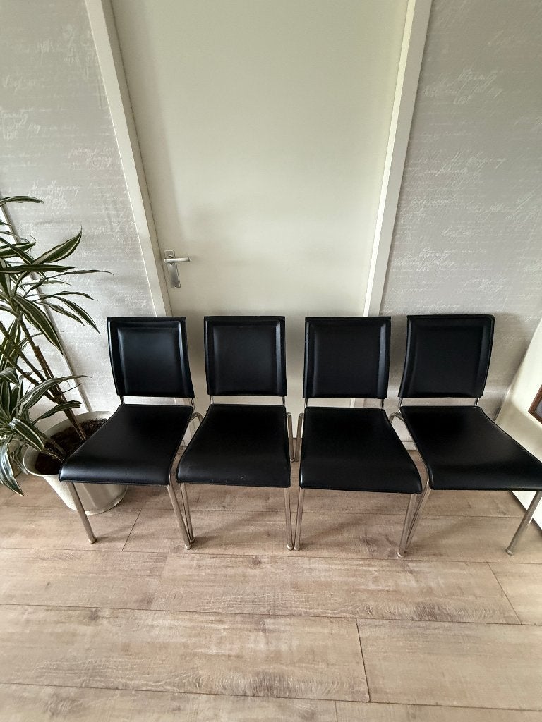Set Leren design stoelen., Ophalen, Gebruikt, Zwart, Vier