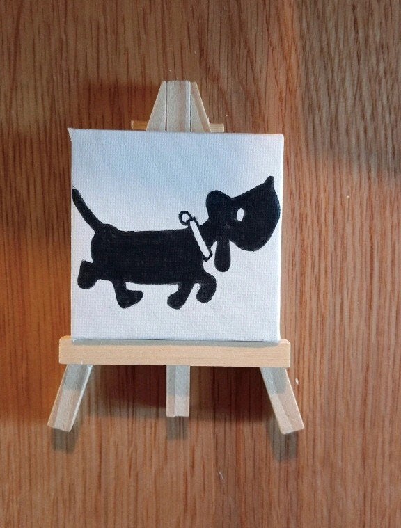 Schilderij Takkie op mini ezel, Ophalen of Verzenden, Zo goed als nieuw