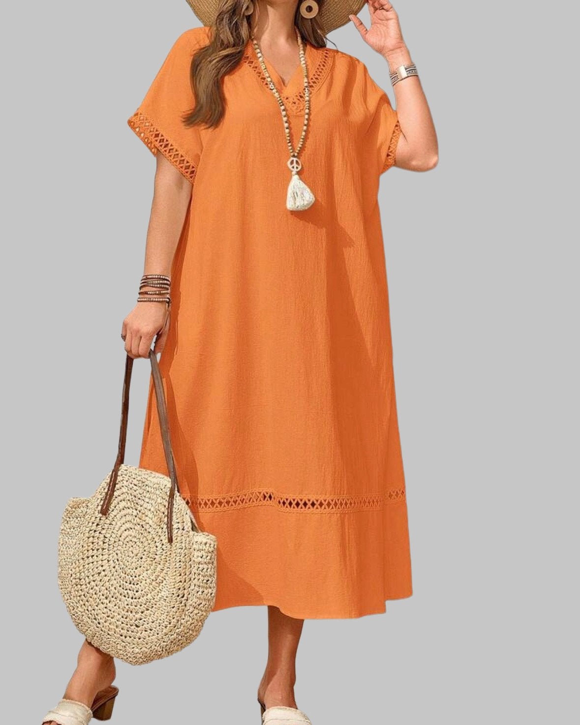 Maxi Jurk met V-hals - Oranje (44-52), Kleding | Dames, Verzenden, Nieuw, Oranje, Jurk