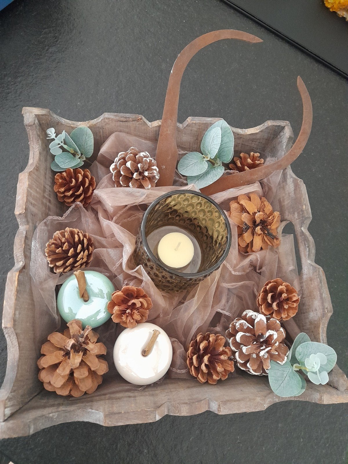 zgan Brocant/Landelijke opmaak dienblad compleet bruin,groen, Ophalen, Brocante, Meerkleurig, Overige materialen