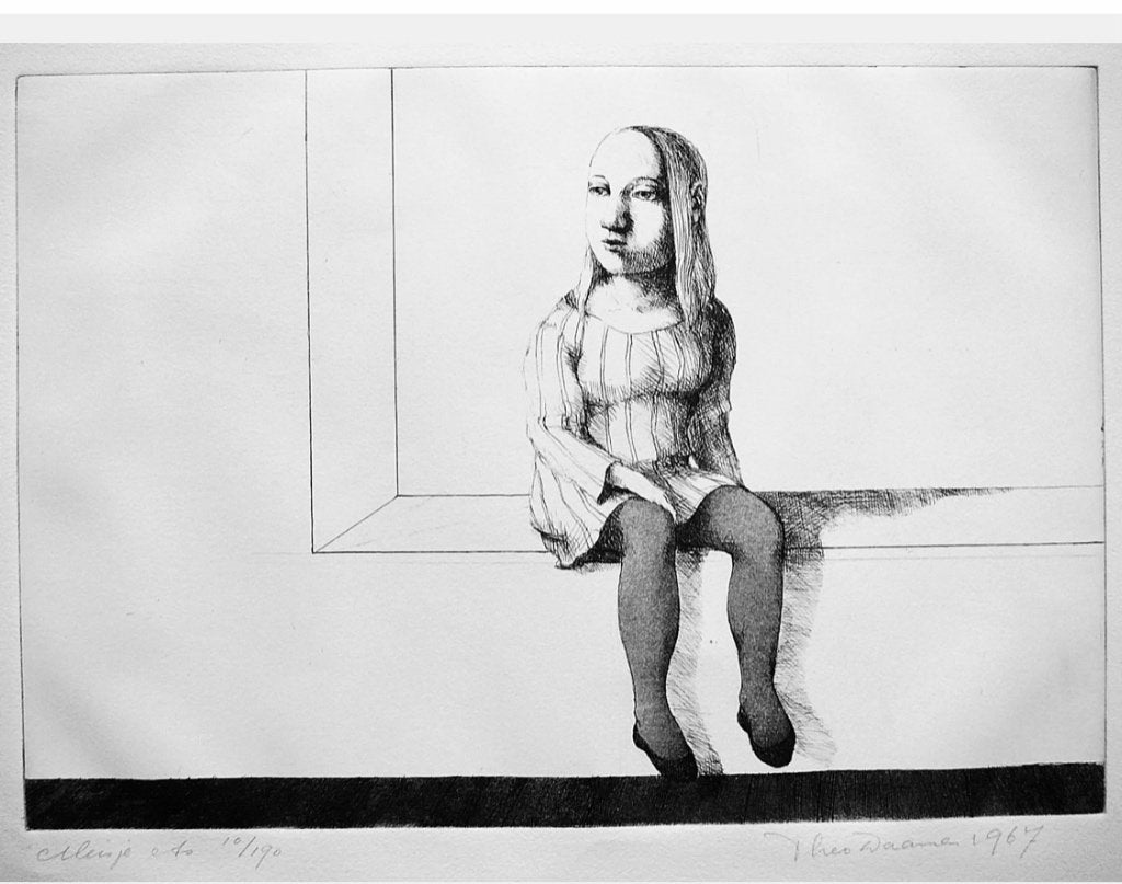 Theo Daamen ets meisje, Antiek en Kunst, Kunst | Etsen en Gravures, Ophalen, 1950 - 1999, Ets, Portret