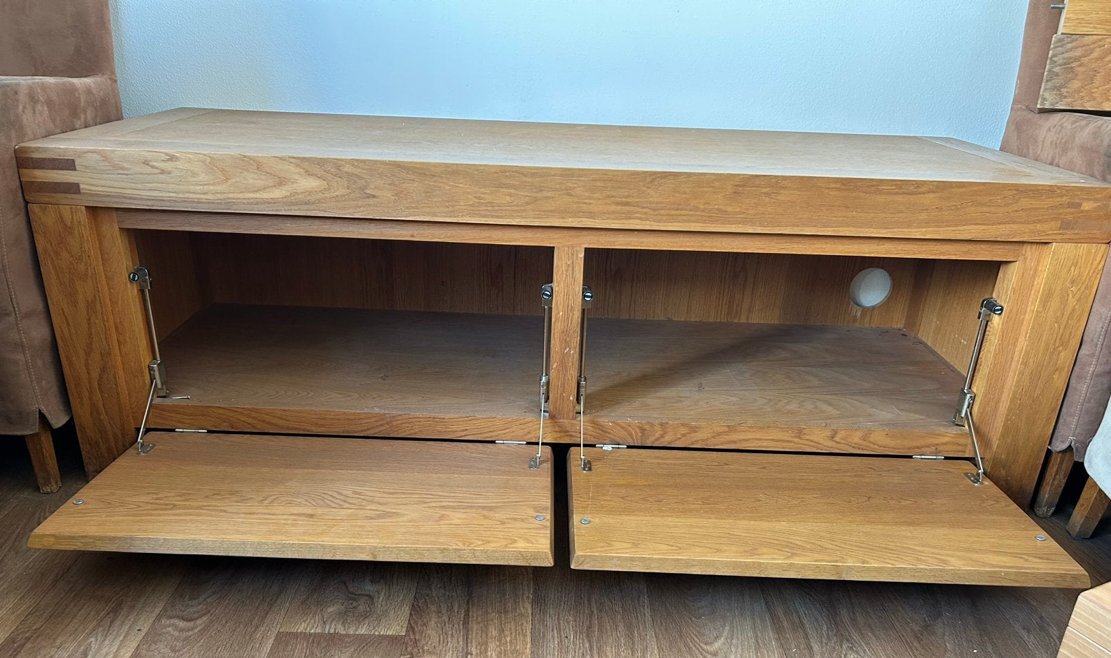 Eiken houten tv meubel (komt van goossens), Ophalen, Gebruikt, 150 tot 200 cm, Minder dan 100 cm
