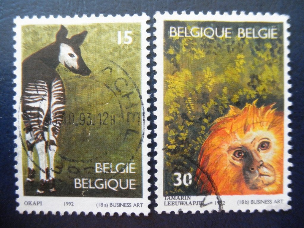 Postzegels België 1992 dieren, okapi, leeuwaap - cw. 0,70., Ophalen of Verzenden, Gestempeld