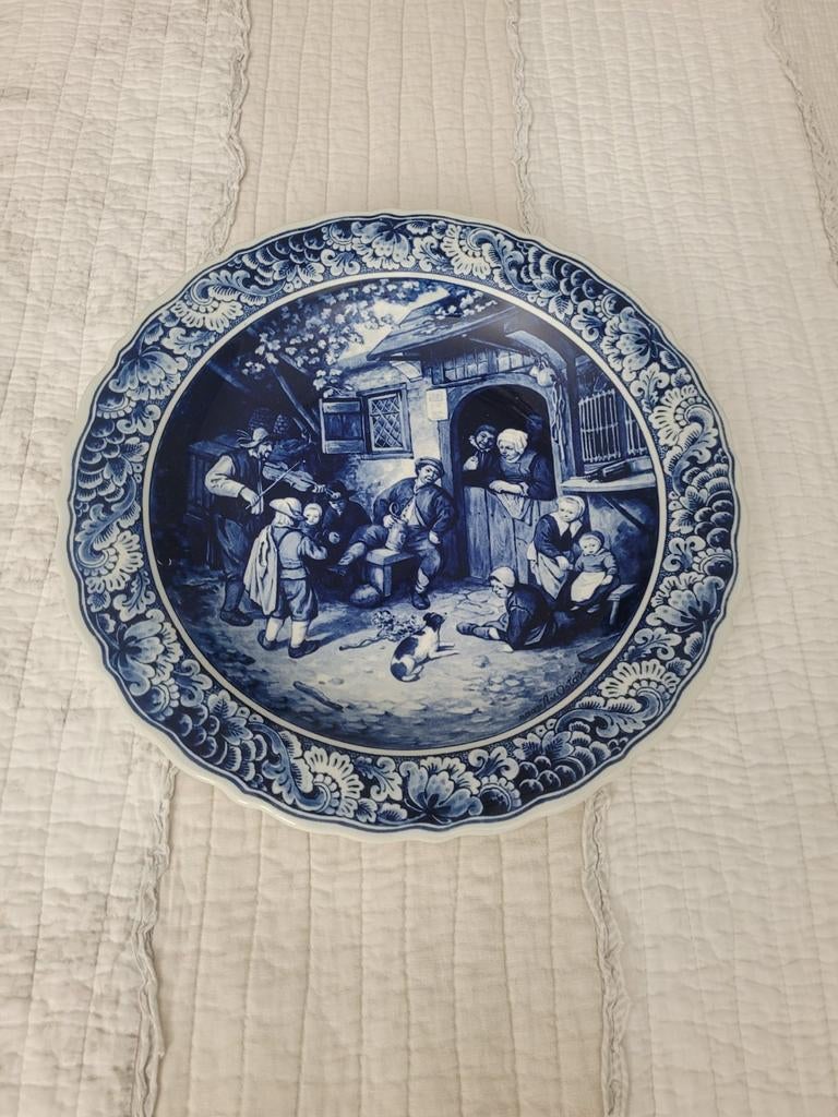 Delfts Blauw Wandbord - Hollandse Scène, Antiek en Kunst, Ophalen of Verzenden