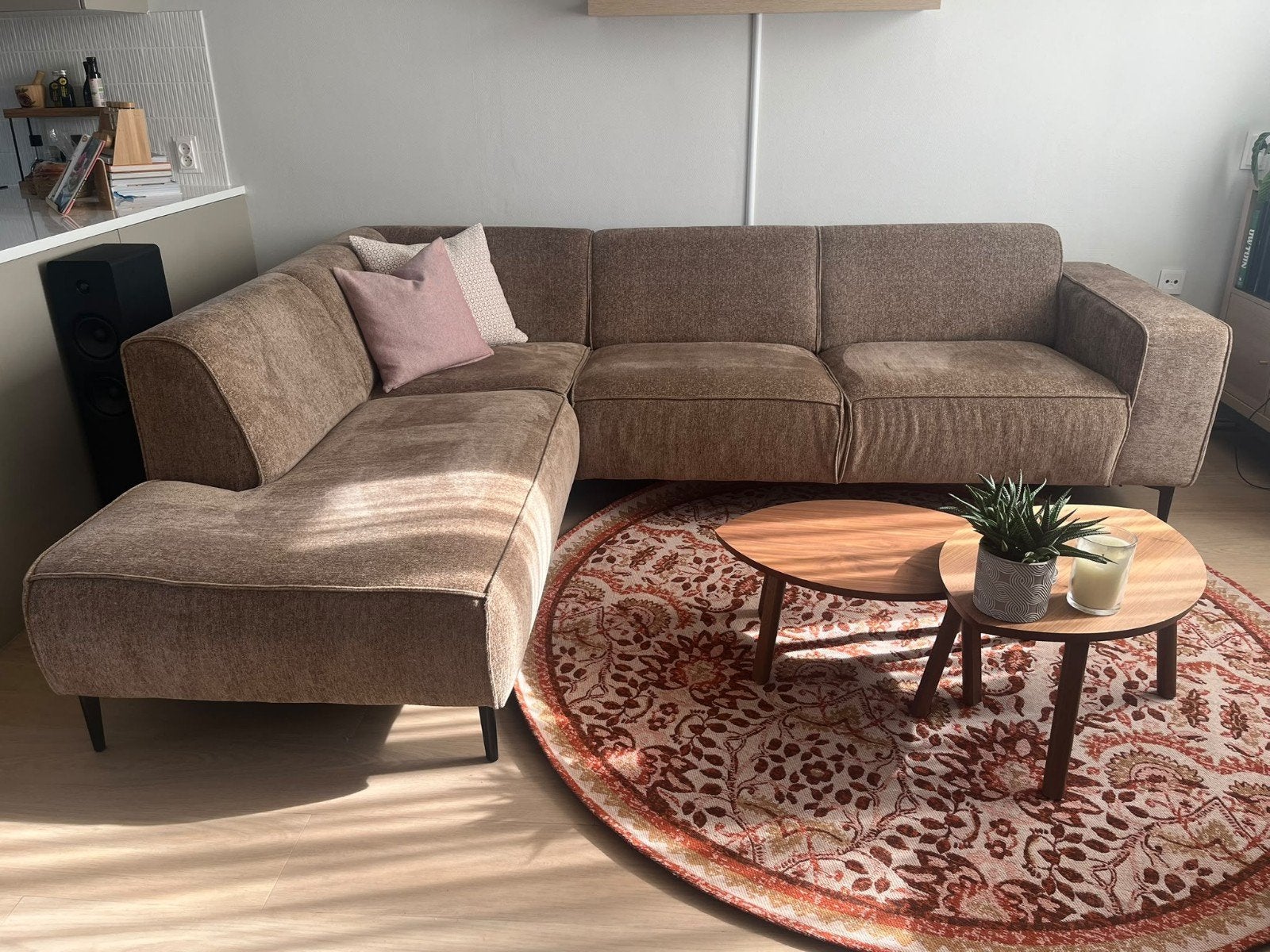 Kwantum Hoekbank Lecce Links Beige / Taupe, Huis en Inrichting, Ophalen, Hoekbank, Zo goed als nieuw, Vierpersoons of meer