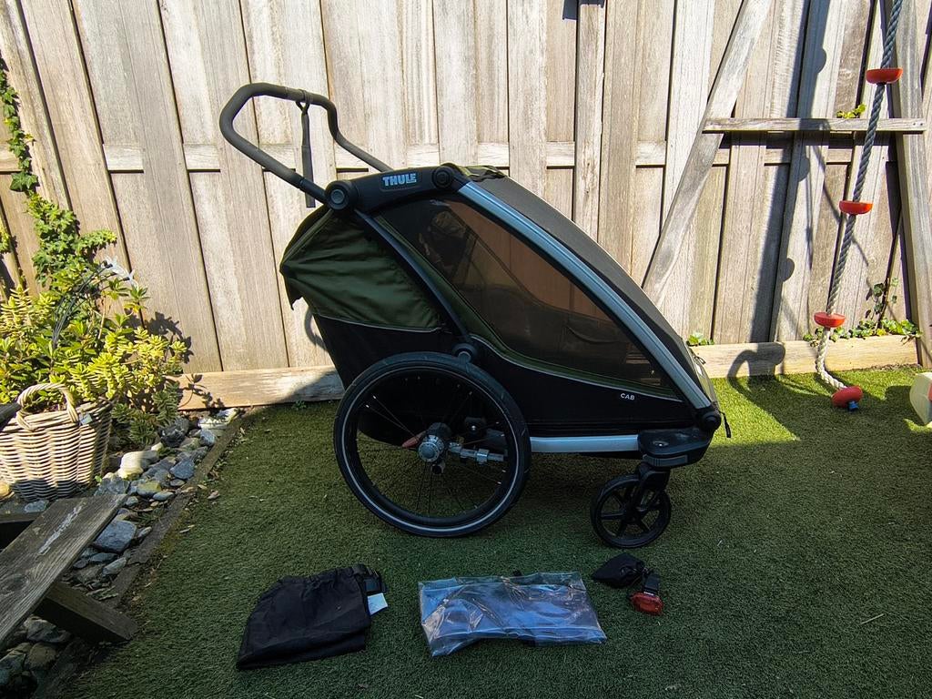 Thule Cab2 Fietskar/Wandelwagen - Groen, Ophalen, Overige merken, Verstelbare duwstang
