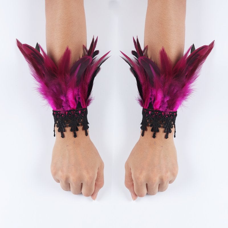 Roze veren dames handschoenen victoriaanse burlesque punk, Verzenden, Nieuw, Handschoenen, Hoed of Pet