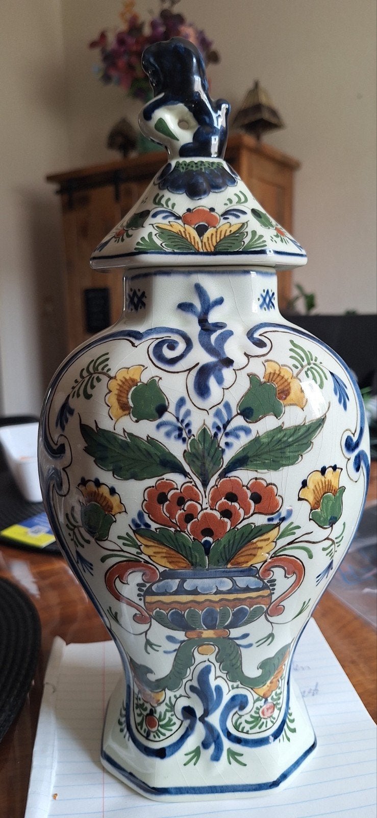 Zeldzame Delfts Blauwe Polychrome Vaas van Van Heijenoort, Ophalen of Verzenden