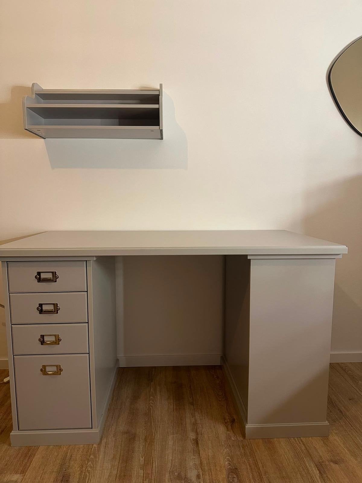 Ikea Klimpen Grijs bureau met lades en opbergruimte, Ophalen, Gebruikt, 120 cm, Met lades