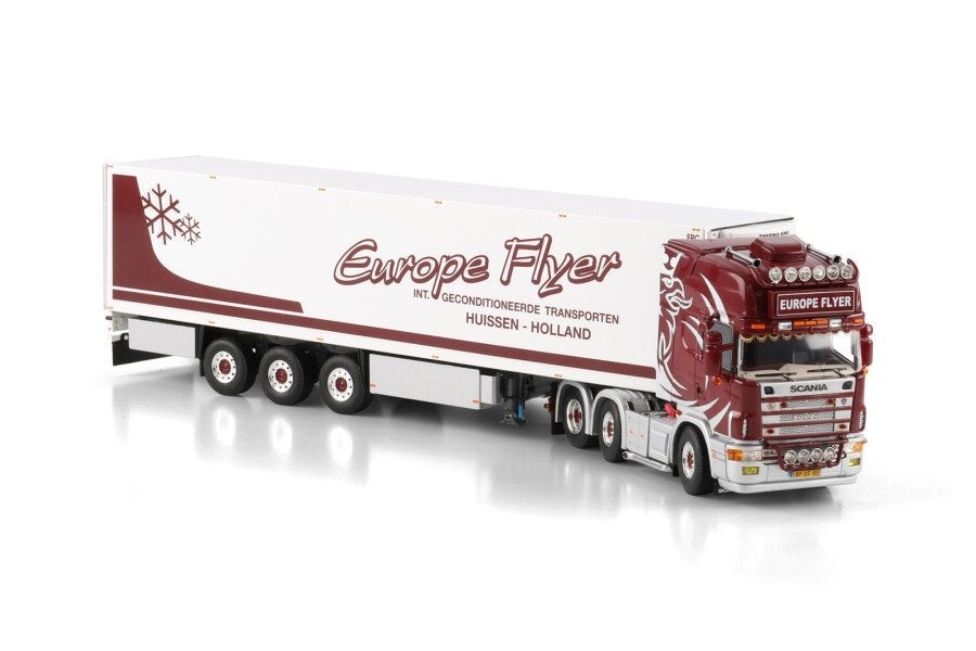WSI SCANIA 4 SERIES TOPLINE 6X2  REEFER TRAILER EUROPE FLYER, Hobby en Vrije tijd, Ophalen of Verzenden, Nieuw, Bus of Vrachtwagen