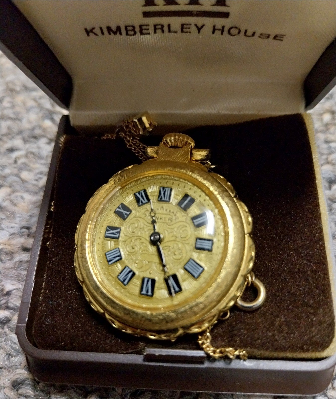 Vintage verguld zakhorloge met ketting - Kimberley House, Ophalen of Verzenden, Zakhorloge, Met ketting, Onbekend