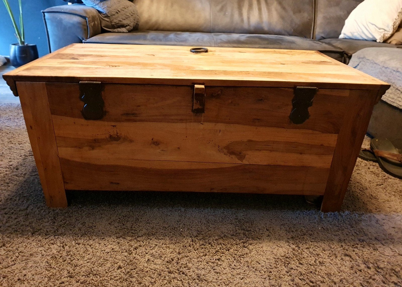 Houten salontafel/kist met opbergruimte, Ophalen, Gebruikt, 100 tot 150 cm, 50 tot 100 cm