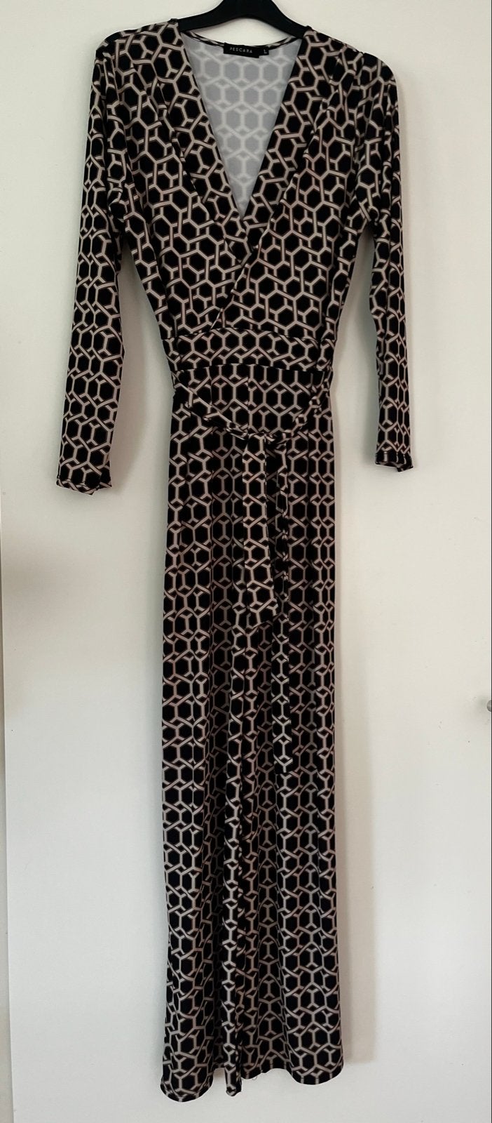 Elegante Jumpsuit met Geometrisch Patroon, Ophalen of Verzenden, Zo goed als nieuw, Maat 42/44 (L), Zwart