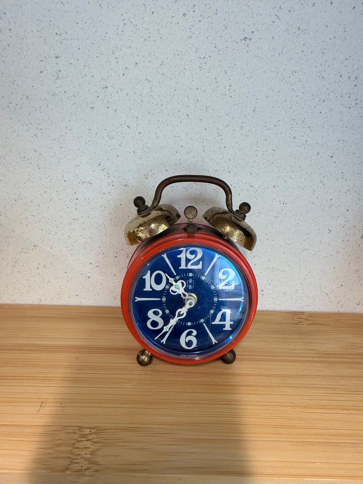 Vintage rode wekker met blauwe wijzerplaat, Ophalen of Verzenden