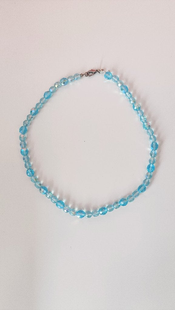 Licht blauwe vintage korte kralen ketting, Verzenden, Gebruikt, Blauw, Overige materialen