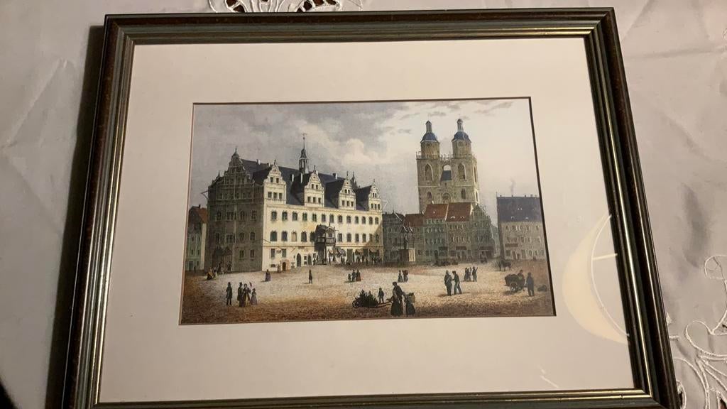 Lithografie Luther, markt in wittenberg, Ophalen of Verzenden