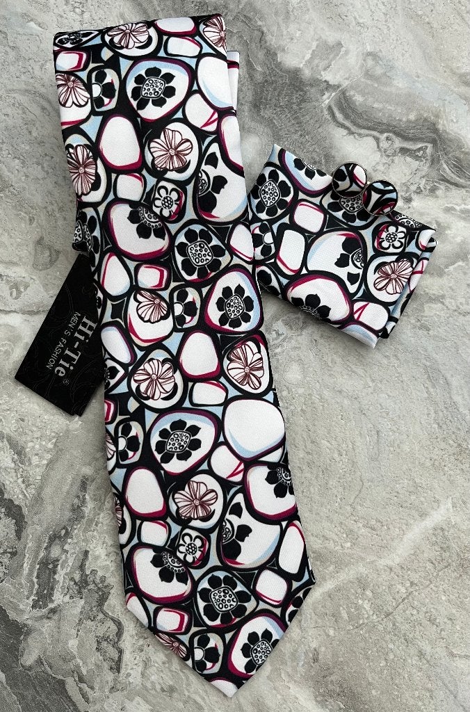 100% zijde Stropdas Pochet Manchetknopen Blauw Roze -NIEUW-, Ophalen of Verzenden, Nieuw, Meerkleurig, Met patroon